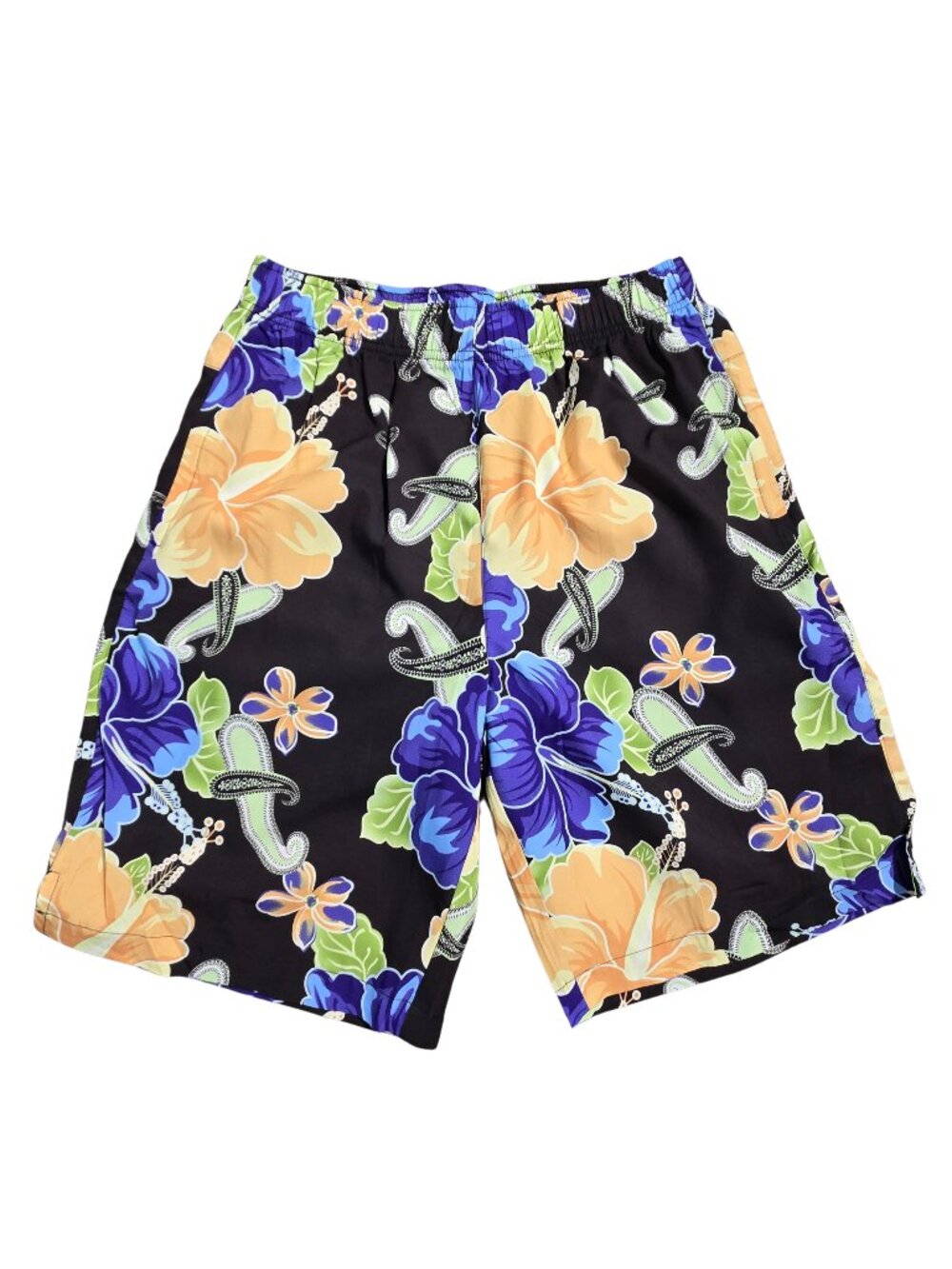 NWOT | HSF Black Tropical Hibiscus & Paisley Swim Shorts Zipper Pockets | Small